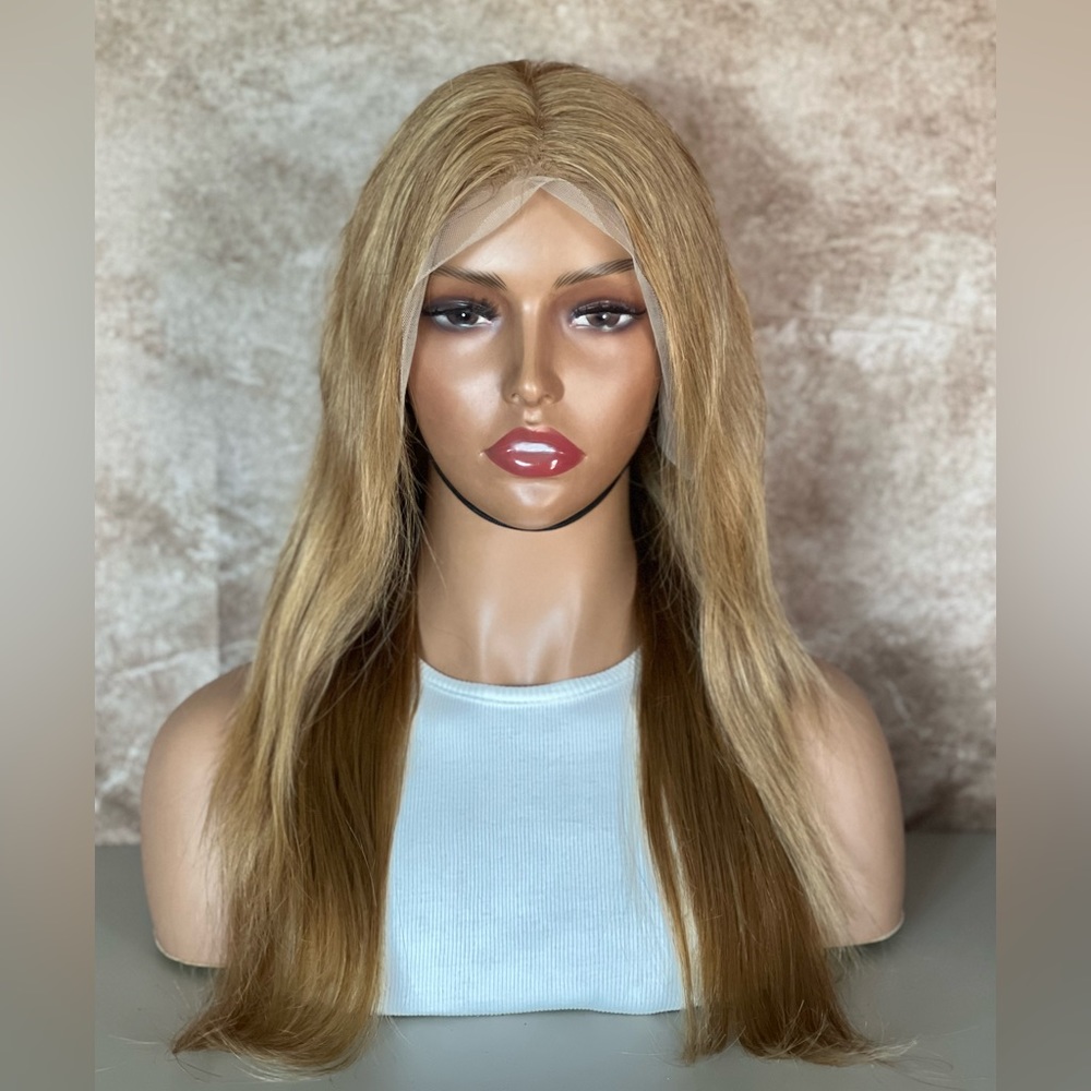 Human Hair Golden Blonde Straight Lace Front Wig Free Part